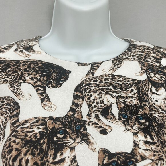 H&M Bengal Cat Dress Women Size 6 Animal Pattern A-Line Long Sleeves Viscose - Picture 16 of 16